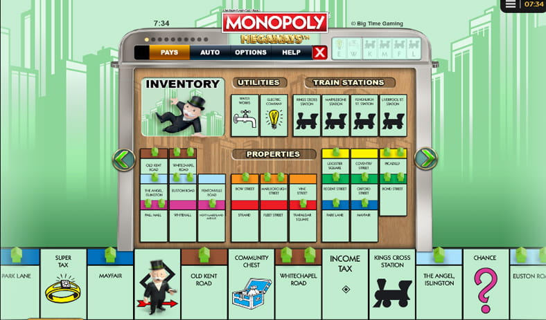 The patyable of the monopoly megaways slot game.